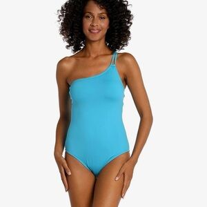 La Blanca One-Shoulder Turquoise Swimsuit Tommy control